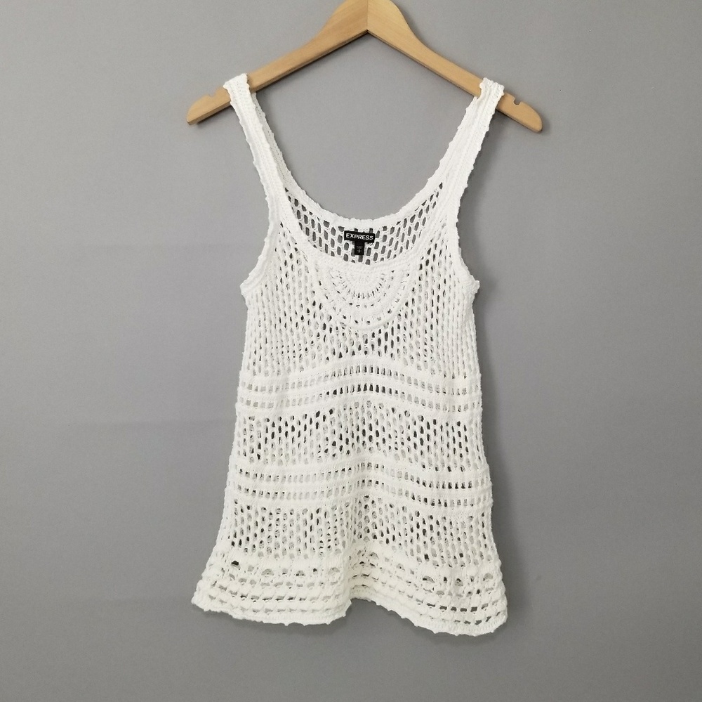 Express White Crochet Knit Tank Top Size S